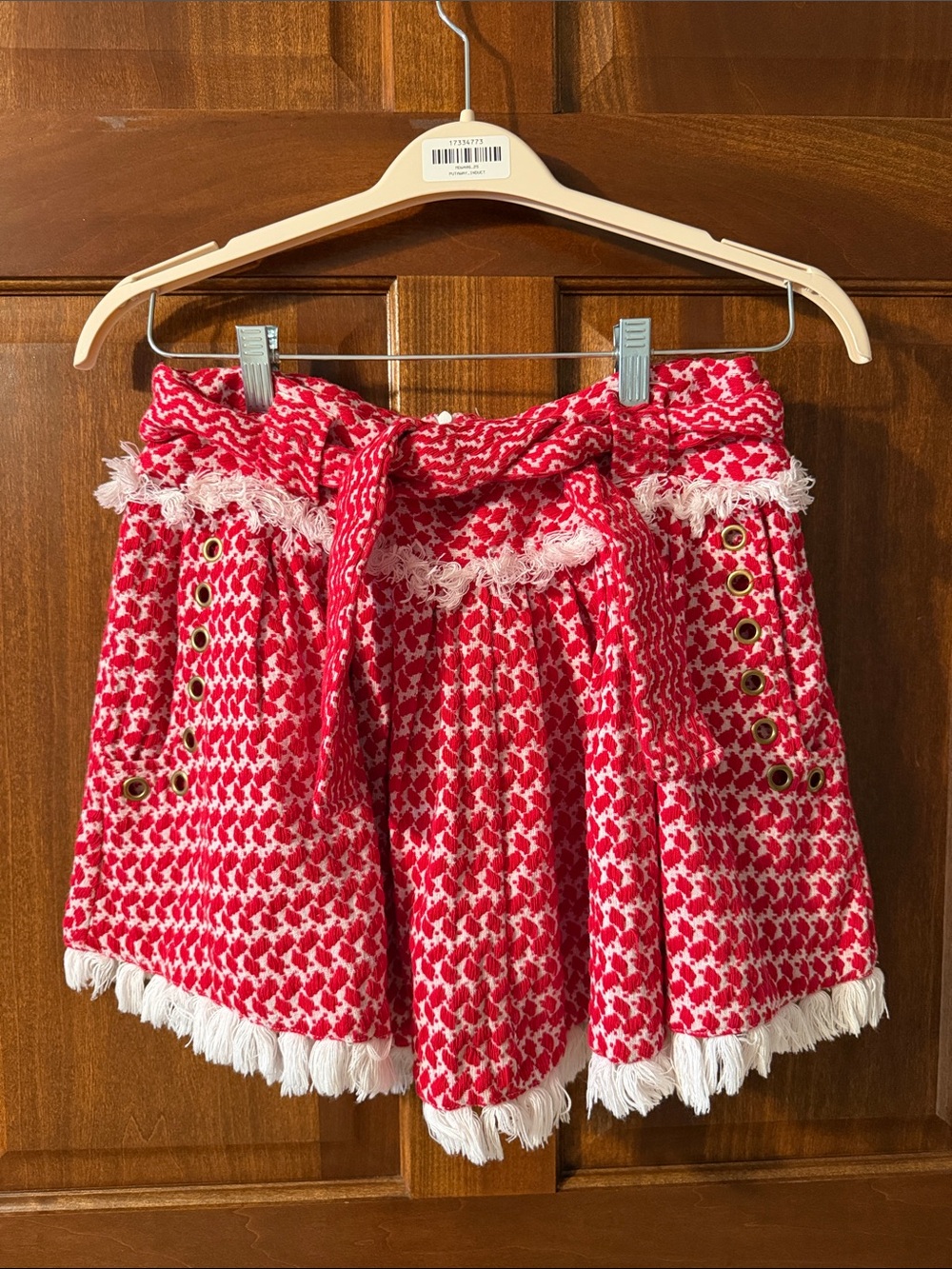 DODO BAR OR Red Patterned Fringe Mini Skirt small